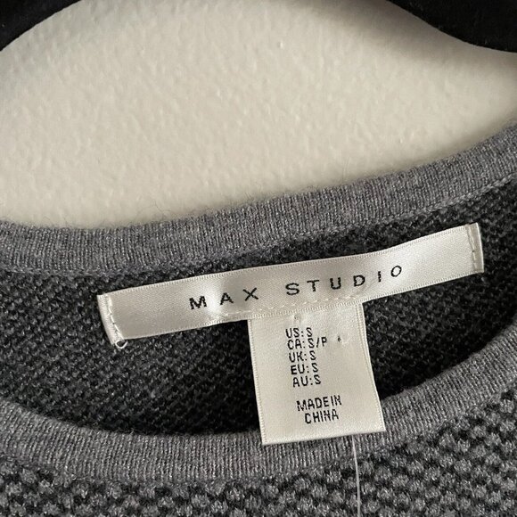 Max Studio Women SZ S Gray Plaid 3/4 Sleeve Pullover Tunic Hemline Sweater NWT - Picture 5 of 9